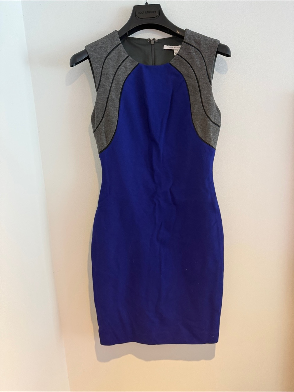 Diane Von Furstenberg Royal Blue and Gray Sleeveless Sheath Dress